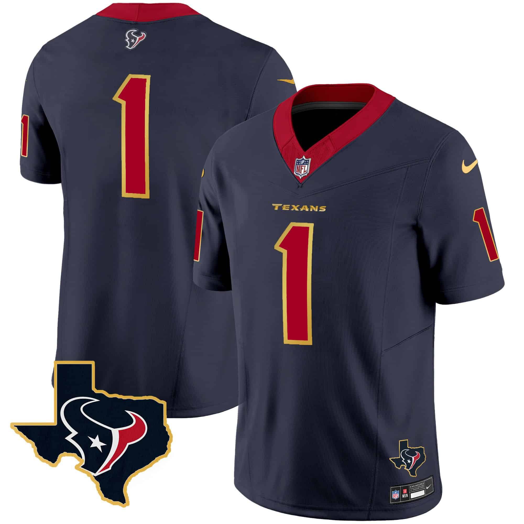 Men Houston Texans #1 Diggs Dark blue Gold 2024 Nike Trim Vapor NFL Jersey style 1->indianapolis colts->NFL Jersey